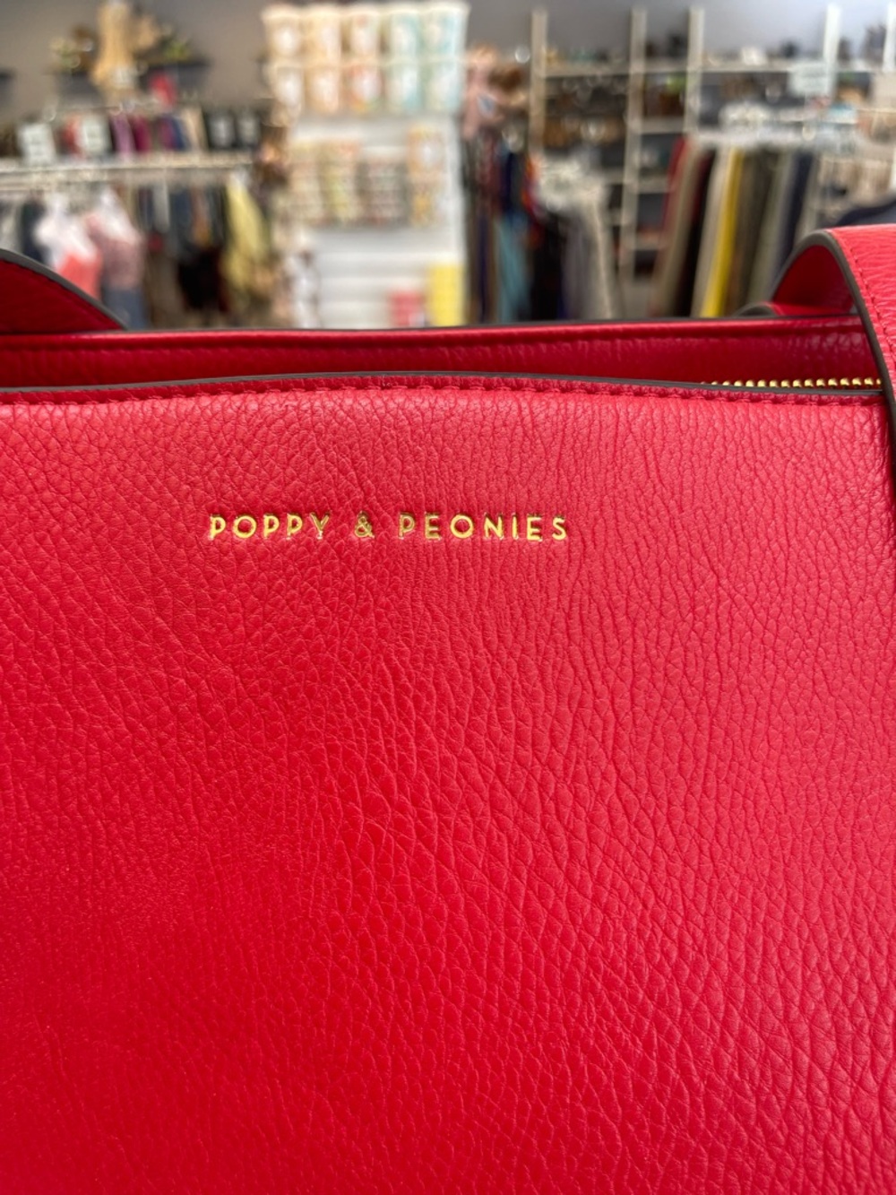 Poppy & Peonies Red Pebbled Leather Tote - Picture 3 of 10